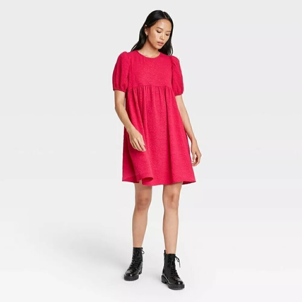 Who What Wear Puff Short Sleeve Dress Barberry Size Medium
